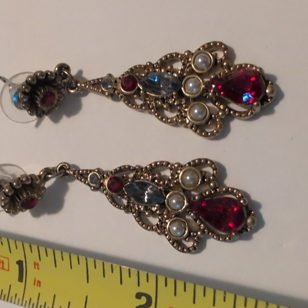 Red Silver Tone Women's Necklace &;Earrings Jewelry Lot - Picture 4 of 8
